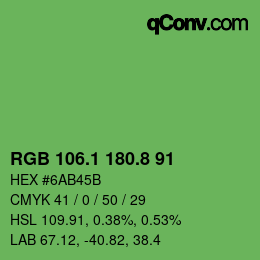 カラーコード: RGB 106.1 180.8 91 | qconv.com