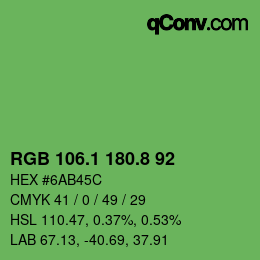 カラーコード: RGB 106.1 180.8 92 | qconv.com