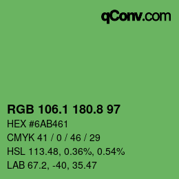 カラーコード: RGB 106.1 180.8 97 | qconv.com