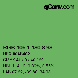カラーコード: RGB 106.1 180.8 98 | qconv.com