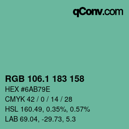 カラーコード: RGB 106.1 183 158 | qconv.com