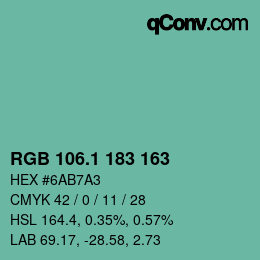 カラーコード: RGB 106.1 183 163 | qconv.com