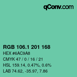 カラーコード: RGB 106.1 201 168 | qconv.com