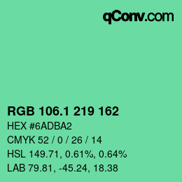 カラーコード: RGB 106.1 219 162 | qconv.com