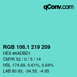 カラーコード: RGB 106.1 219 209 | qconv.com