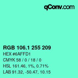 カラーコード: RGB 106.1 255 209 | qconv.com