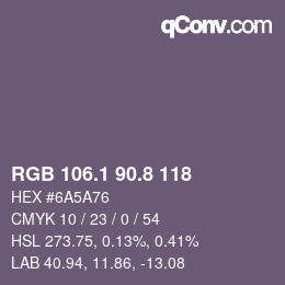 カラーコード: RGB 106.1 90.8 118 | qconv.com