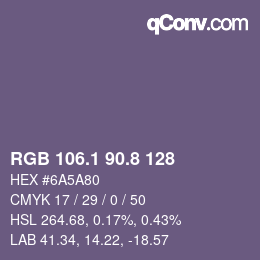 カラーコード: RGB 106.1 90.8 128 | qconv.com