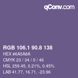 カラーコード: RGB 106.1 90.8 138 | qconv.com