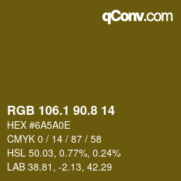 Color code: RGB 106.1 90.8 14 | qconv.com