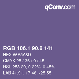 カラーコード: RGB 106.1 90.8 141 | qconv.com