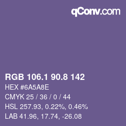 カラーコード: RGB 106.1 90.8 142 | qconv.com