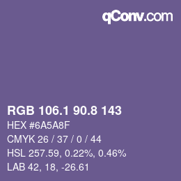 カラーコード: RGB 106.1 90.8 143 | qconv.com