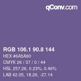 カラーコード: RGB 106.1 90.8 144 | qconv.com