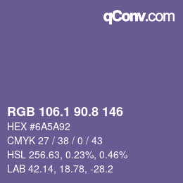 カラーコード: RGB 106.1 90.8 146 | qconv.com