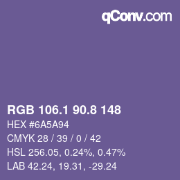 カラーコード: RGB 106.1 90.8 148 | qconv.com