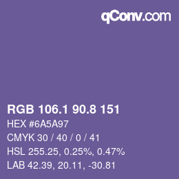 カラーコード: RGB 106.1 90.8 151 | qconv.com