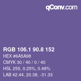 カラーコード: RGB 106.1 90.8 152 | qconv.com