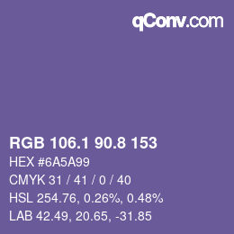 カラーコード: RGB 106.1 90.8 153 | qconv.com