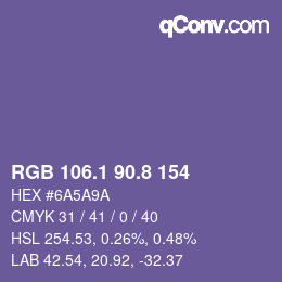 カラーコード: RGB 106.1 90.8 154 | qconv.com