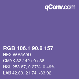 カラーコード: RGB 106.1 90.8 157 | qconv.com