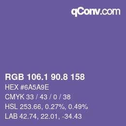 カラーコード: RGB 106.1 90.8 158 | qconv.com