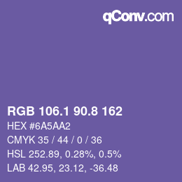 カラーコード: RGB 106.1 90.8 162 | qconv.com