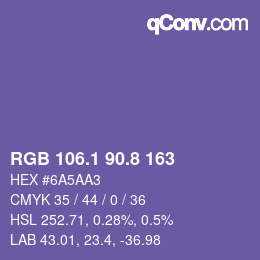カラーコード: RGB 106.1 90.8 163 | qconv.com
