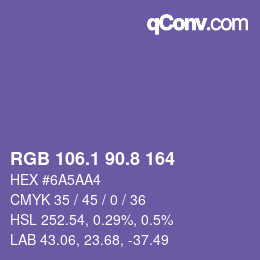 カラーコード: RGB 106.1 90.8 164 | qconv.com