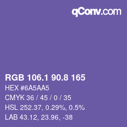カラーコード: RGB 106.1 90.8 165 | qconv.com