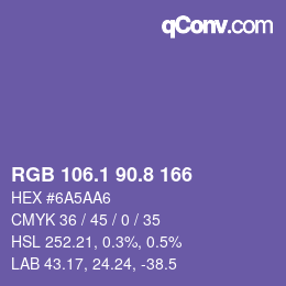 カラーコード: RGB 106.1 90.8 166 | qconv.com