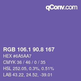カラーコード: RGB 106.1 90.8 167 | qconv.com