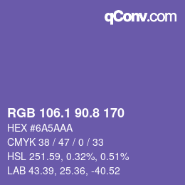 カラーコード: RGB 106.1 90.8 170 | qconv.com