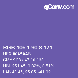 カラーコード: RGB 106.1 90.8 171 | qconv.com