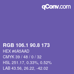 カラーコード: RGB 106.1 90.8 173 | qconv.com
