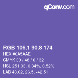 カラーコード: RGB 106.1 90.8 174 | qconv.com
