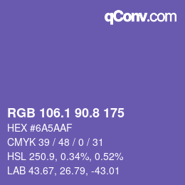 カラーコード: RGB 106.1 90.8 175 | qconv.com