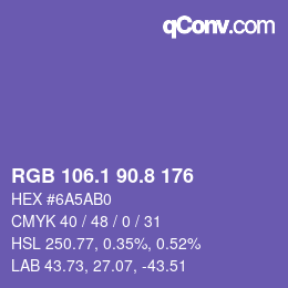 カラーコード: RGB 106.1 90.8 176 | qconv.com