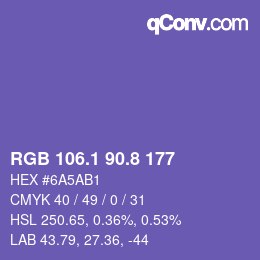 カラーコード: RGB 106.1 90.8 177 | qconv.com