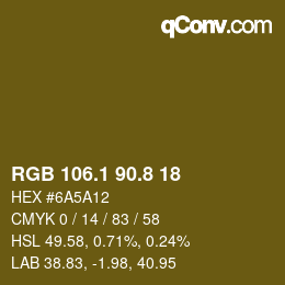 カラーコード: RGB 106.1 90.8 18 | qconv.com