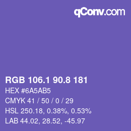 カラーコード: RGB 106.1 90.8 181 | qconv.com