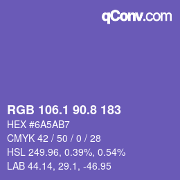 カラーコード: RGB 106.1 90.8 183 | qconv.com