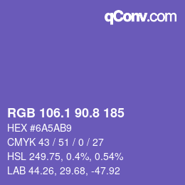 カラーコード: RGB 106.1 90.8 185 | qconv.com