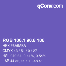 カラーコード: RGB 106.1 90.8 186 | qconv.com