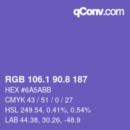 カラーコード: RGB 106.1 90.8 187 | qconv.com