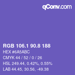 カラーコード: RGB 106.1 90.8 188 | qconv.com