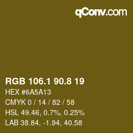 Color code: RGB 106.1 90.8 19 | qconv.com
