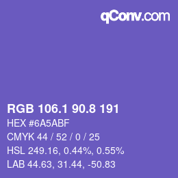 カラーコード: RGB 106.1 90.8 191 | qconv.com
