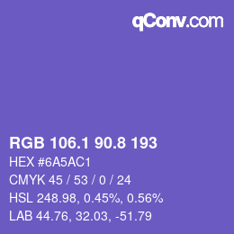 カラーコード: RGB 106.1 90.8 193 | qconv.com