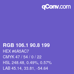 カラーコード: RGB 106.1 90.8 199 | qconv.com